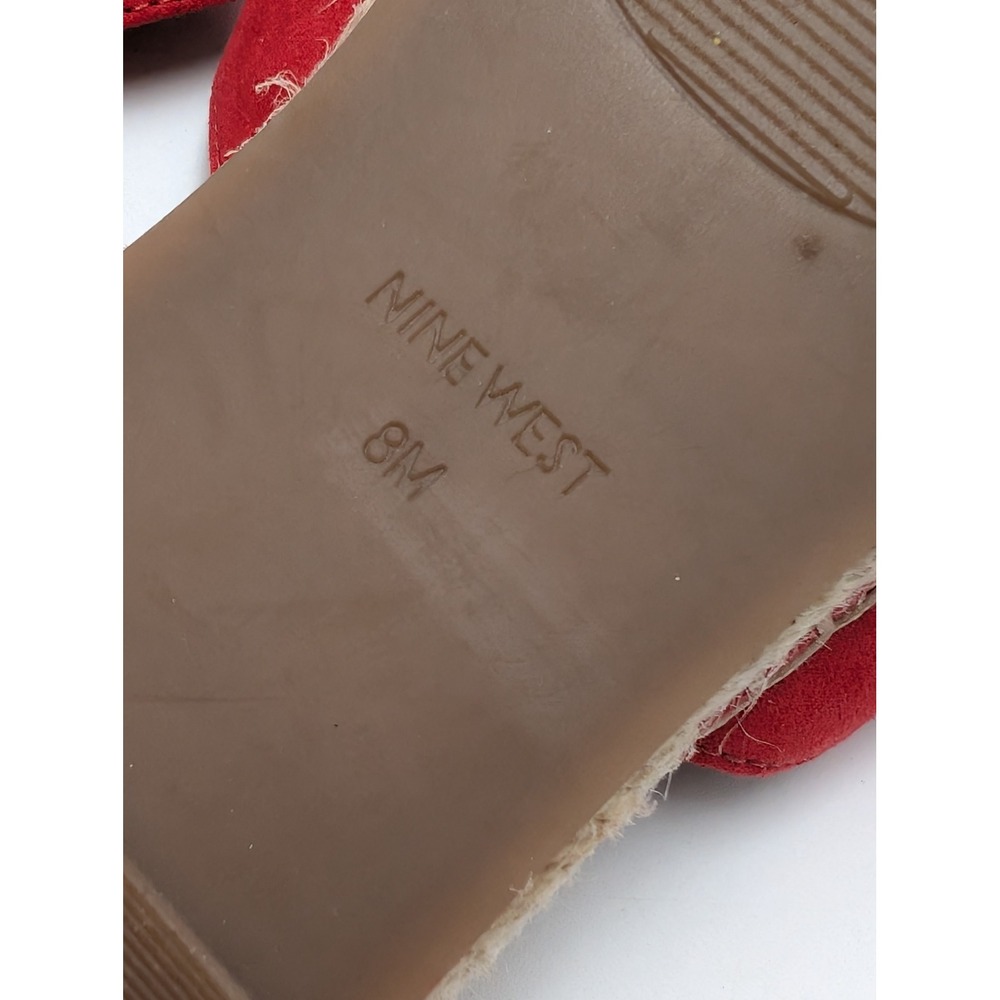 Nine West Sandals Women 8 Red Slide Espadrille Bow Cork Flat Slip On Summer Boho - Picture 6 of 6
